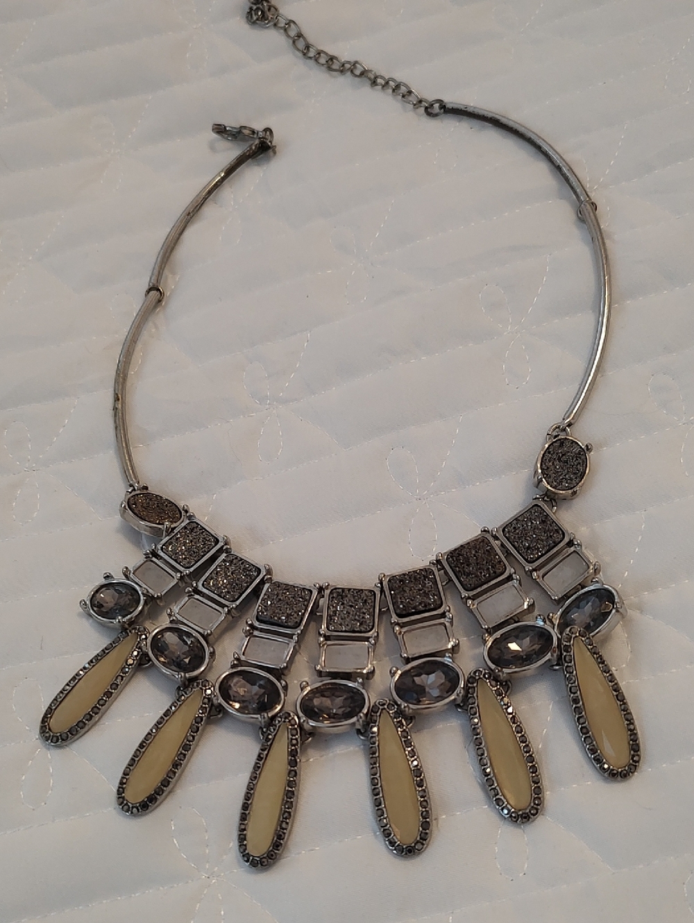 Statement Silver-Tone and Cream Bib Necklace